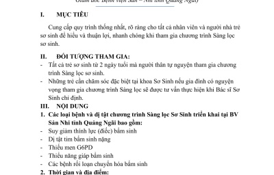 QUY TRÌNH SÀNG LỌC SƠ SINH